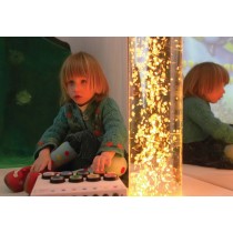 child playing with bubble tube.